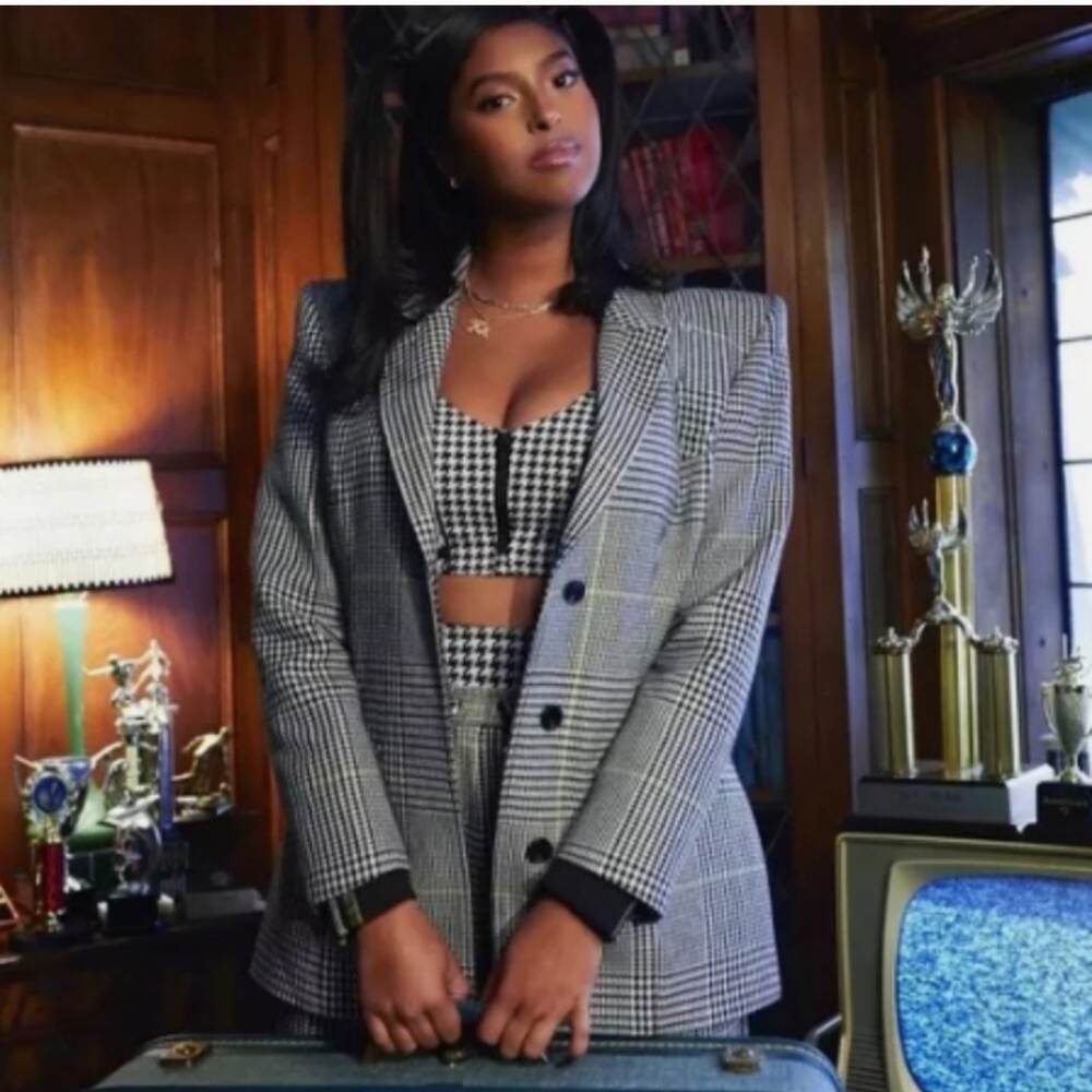 Ivy park adidas black, lime green, white plaid suit blazer medium